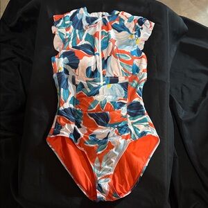 Anne Cole Floral One-Piece Swimsuit in Orange, Blue, White